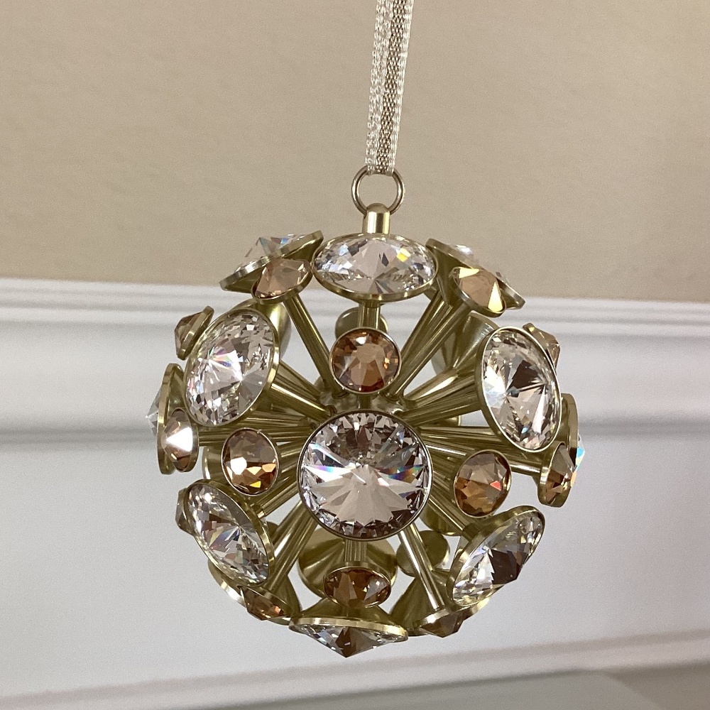 Swarovski Constella Ball Ornament Large Gold Metal With Champagne/White Crystals - Picture 12 of 14